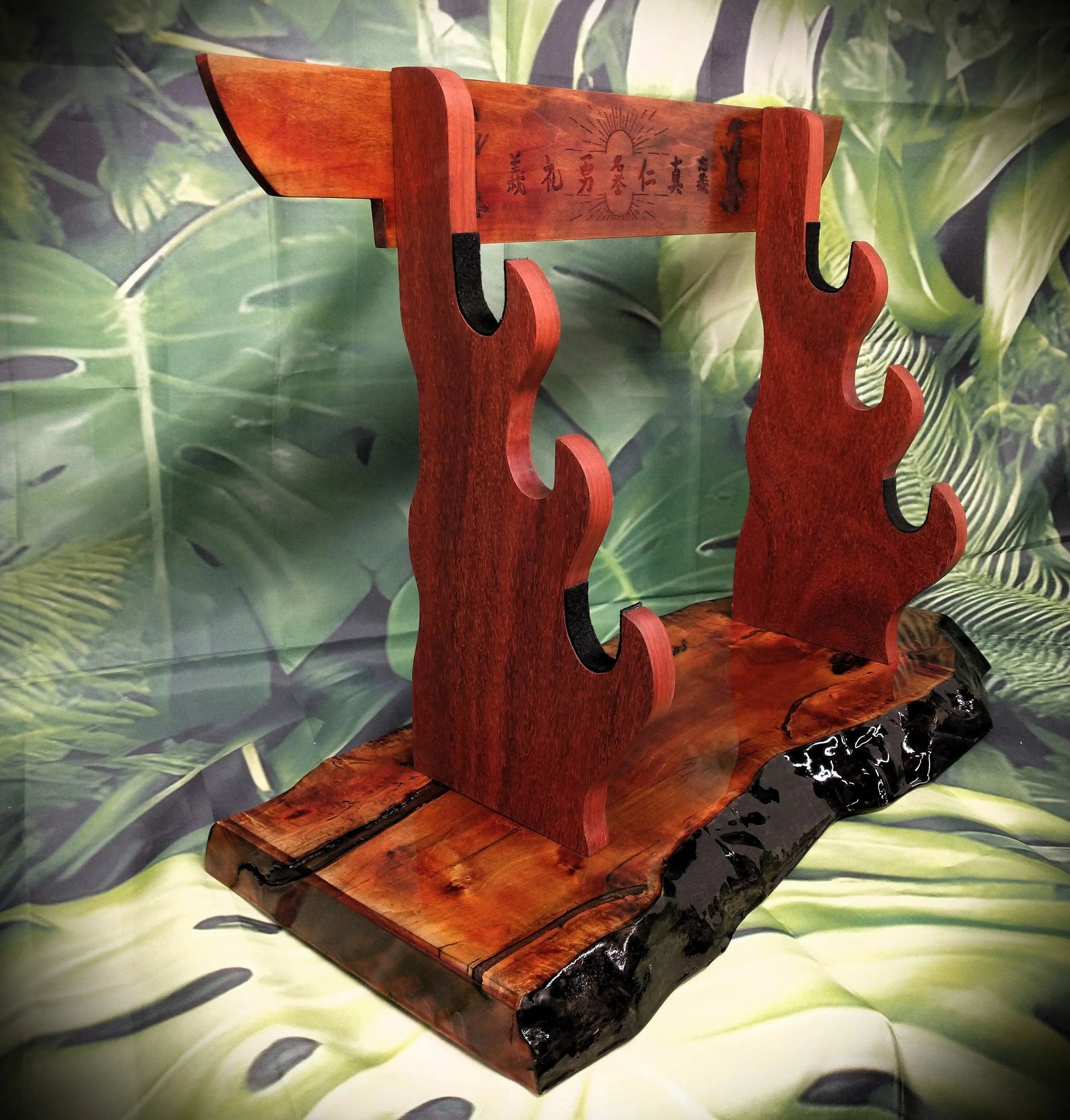 walkerwoodgifts sword display Stunning 3-Tier Live Edge Maple Padauk Bushido Code Display Stand Japanese Samurai Sword Collectors Perfect Gift