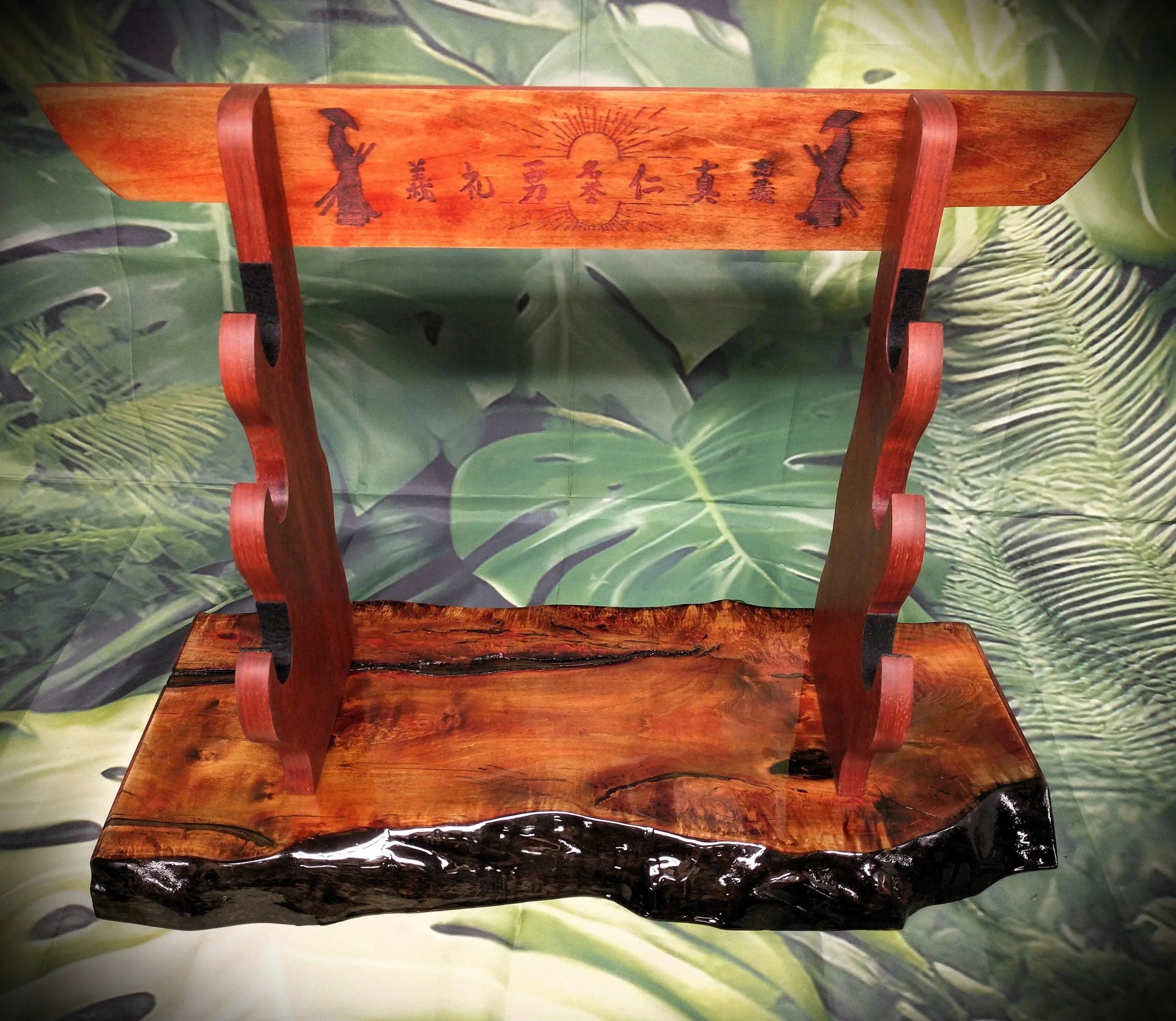 walkerwoodgifts sword display Stunning 3-Tier Live Edge Maple Padauk Bushido Code Display Stand Japanese Samurai Sword Collectors Perfect Gift
