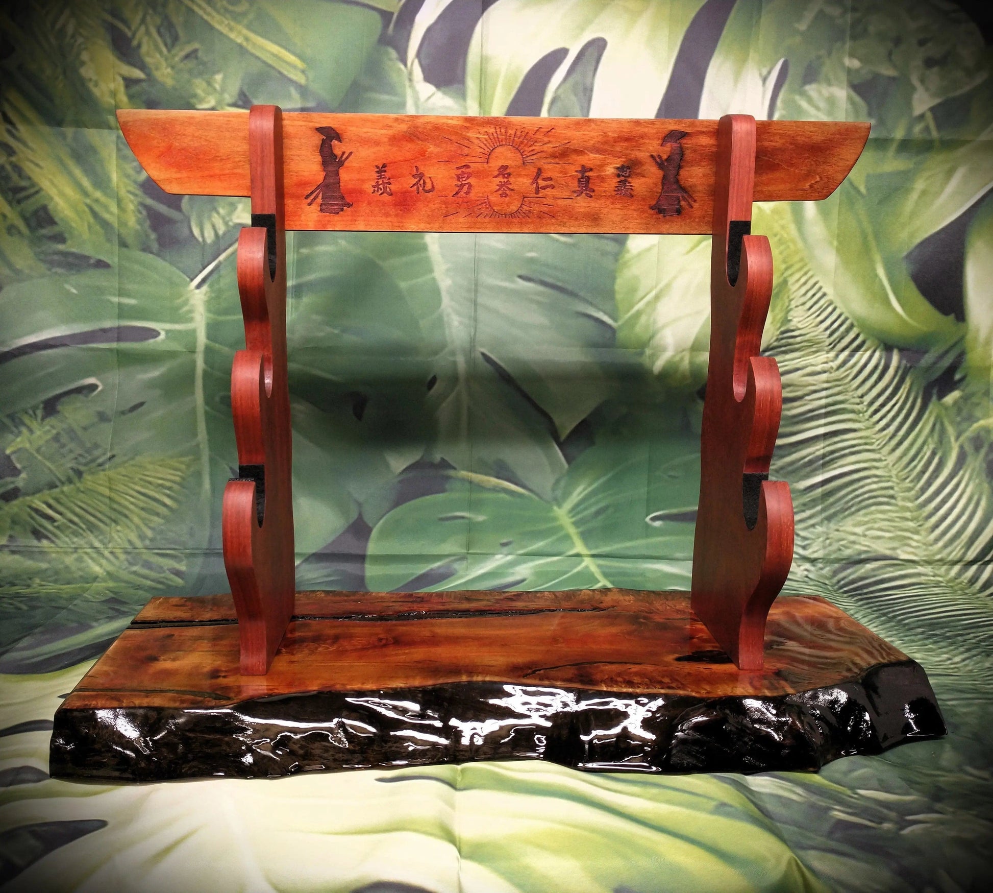 walkerwoodgifts sword display Stunning 3-Tier Live Edge Maple Padauk Bushido Code Display Stand Japanese Samurai Sword Collectors Perfect Gift