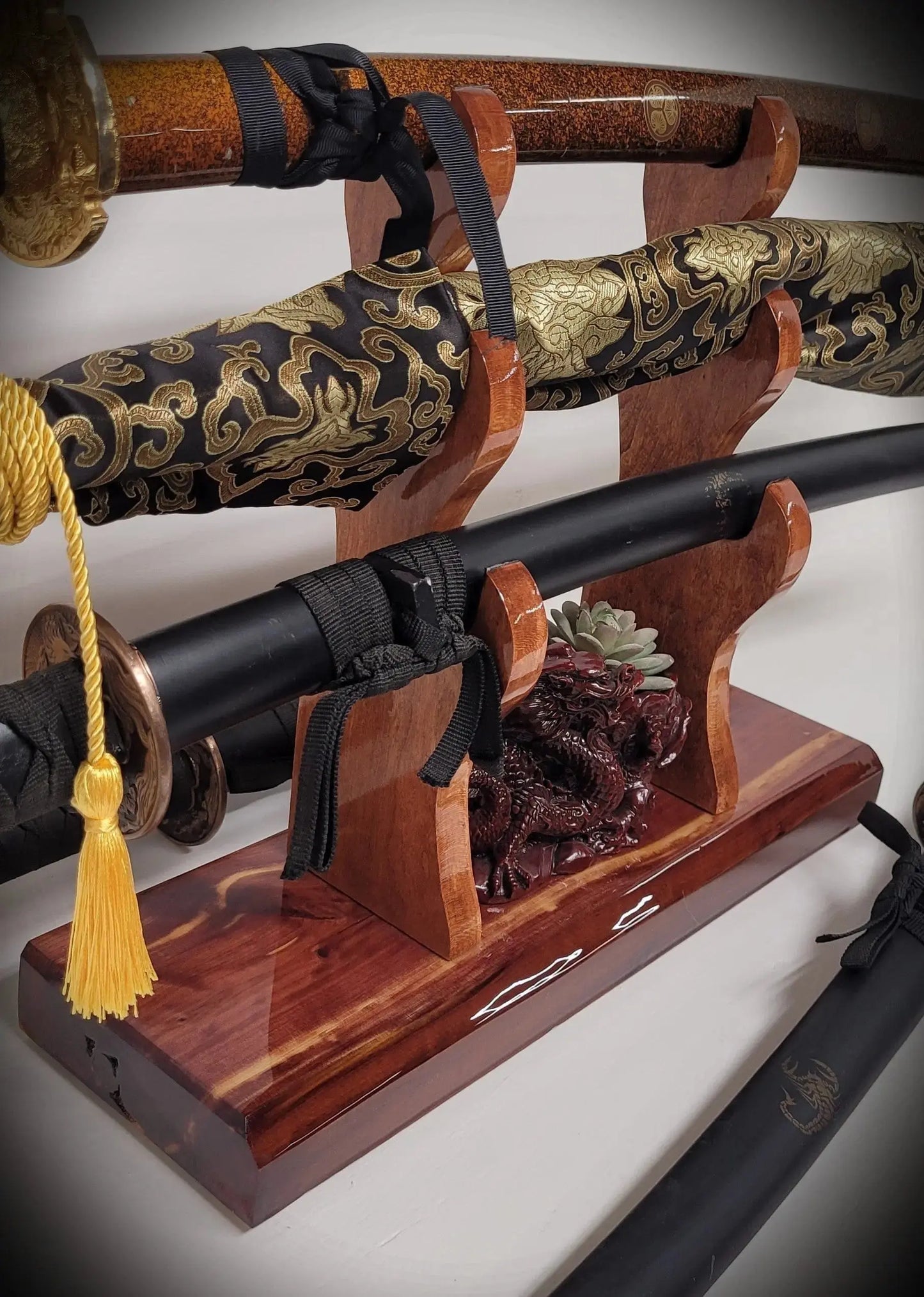 walkerwoodgifts sword display Stunning Rustic 3 Tier Red Cedar Cherry Samurai Sword Display Stand Perfect Collectors Gift