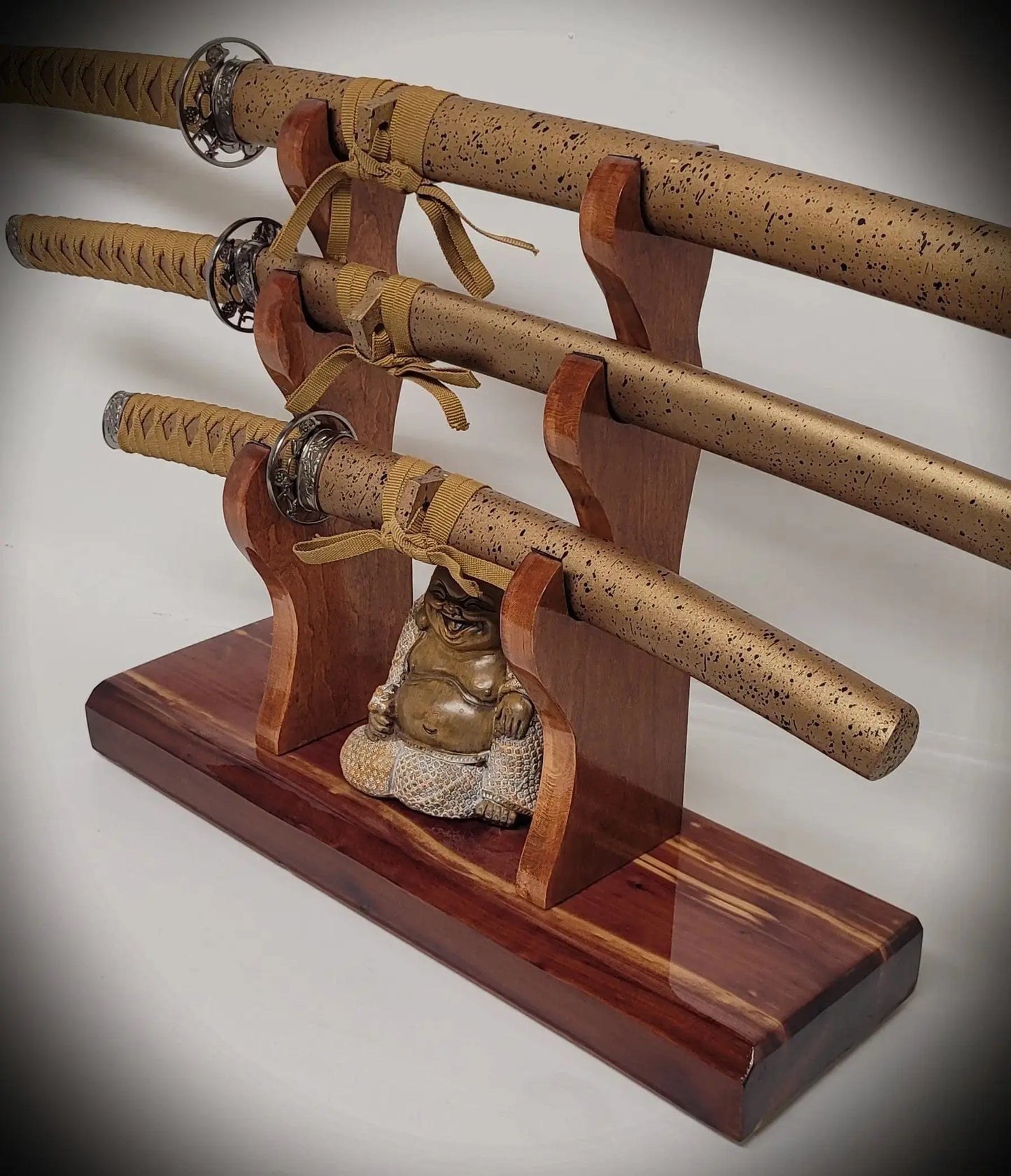 walkerwoodgifts sword display Stunning Rustic 3 Tier Red Cedar Cherry Samurai Sword Display Stand Perfect Collectors Gift