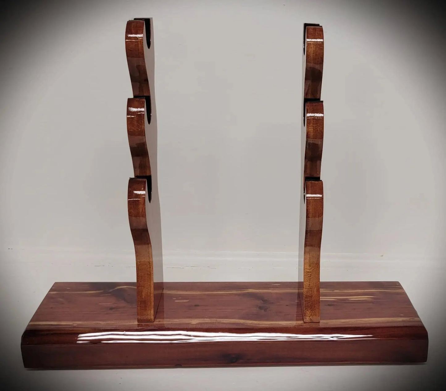 walkerwoodgifts sword display Stunning Rustic 3 Tier Red Cedar Cherry Samurai Sword Display Stand Perfect Collectors Gift
