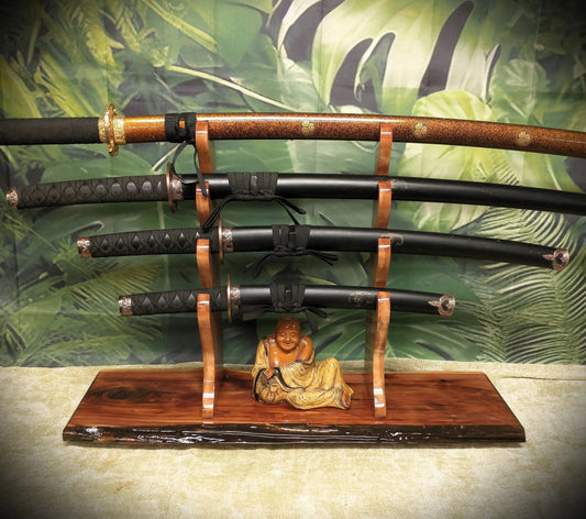 walkerwoodgifts sword display Stunning Rustic 4 Tier Red Cedar and Cherry Samurai Sword Display Stand Perfect Collectors Gift