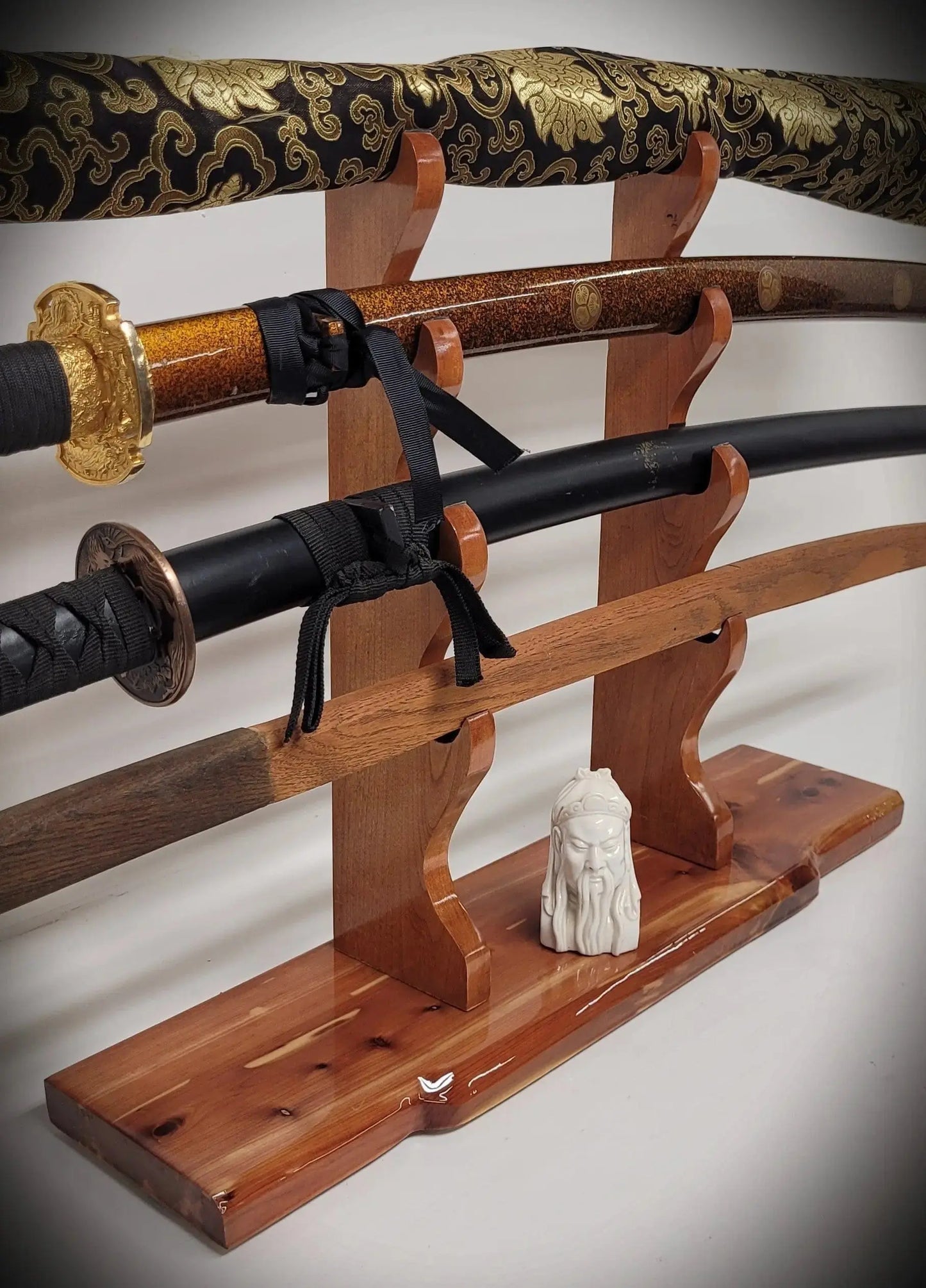walkerwoodgifts sword display Stunning Rustic 4 Tier Red Cedar Cherry Samurai Sword Display Stand Perfect Collectors Gift