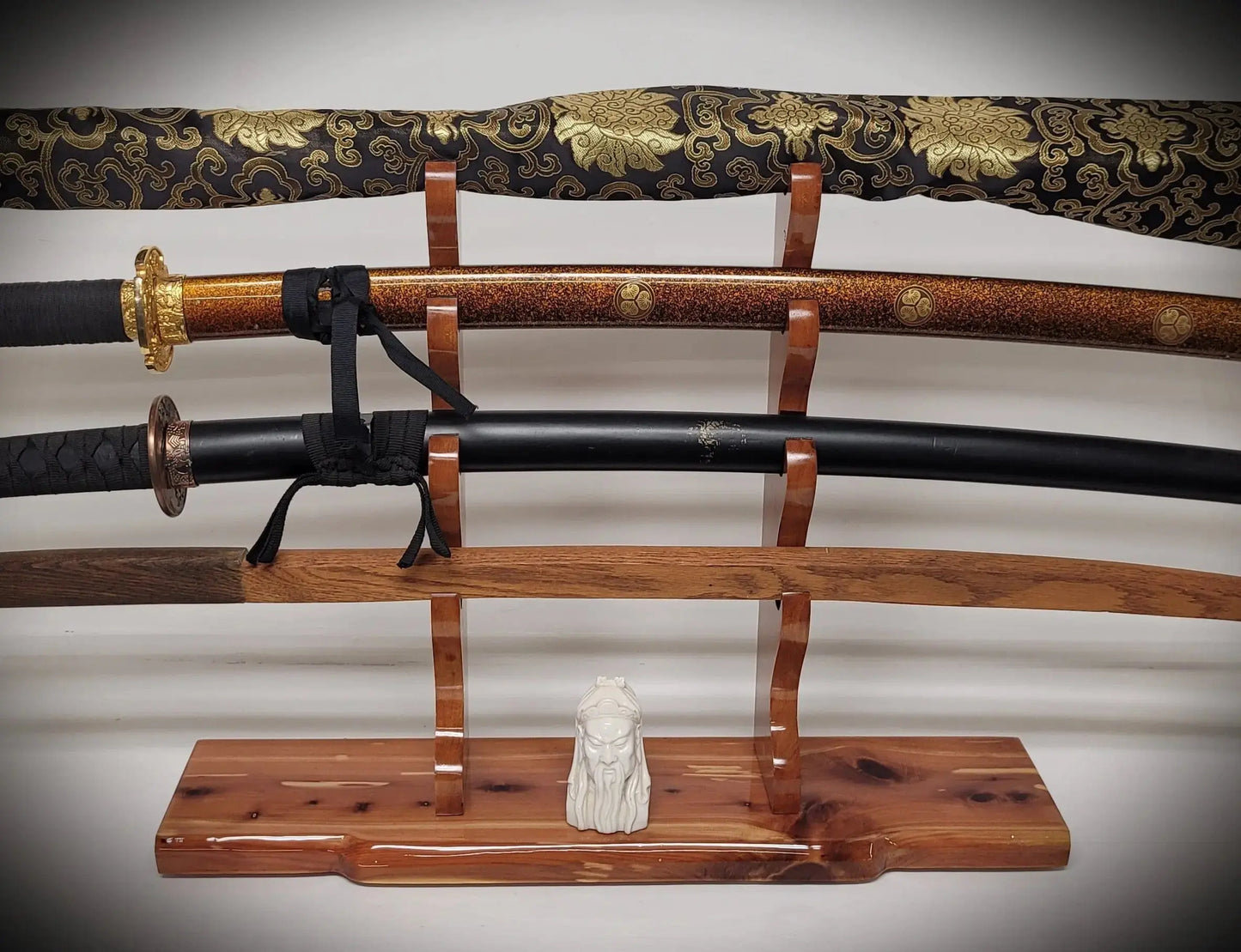walkerwoodgifts sword display Stunning Rustic 4 Tier Red Cedar Cherry Samurai Sword Display Stand Perfect Collectors Gift