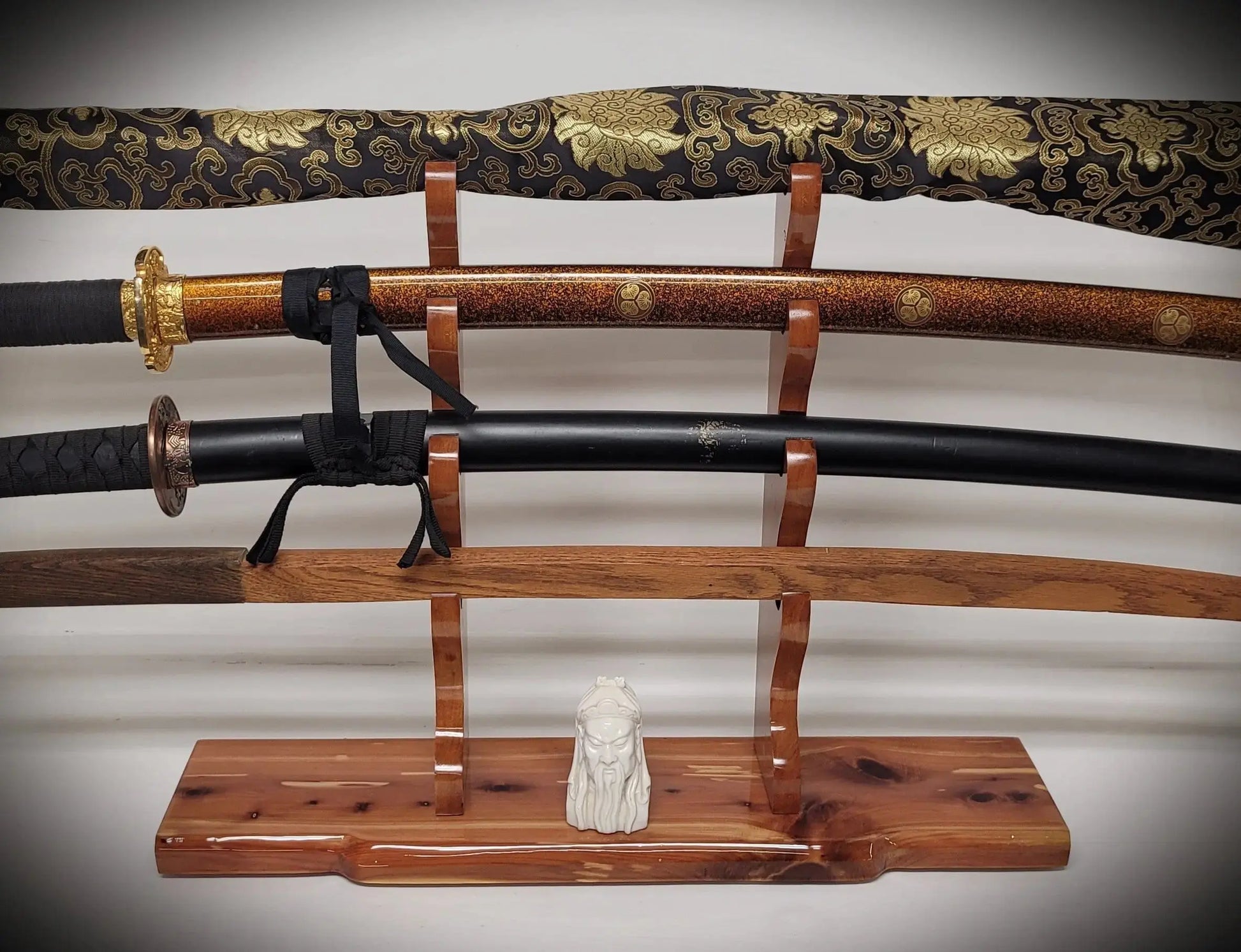 walkerwoodgifts sword display Stunning Rustic 4 Tier Red Cedar Cherry Samurai Sword Display Stand Perfect Collectors Gift