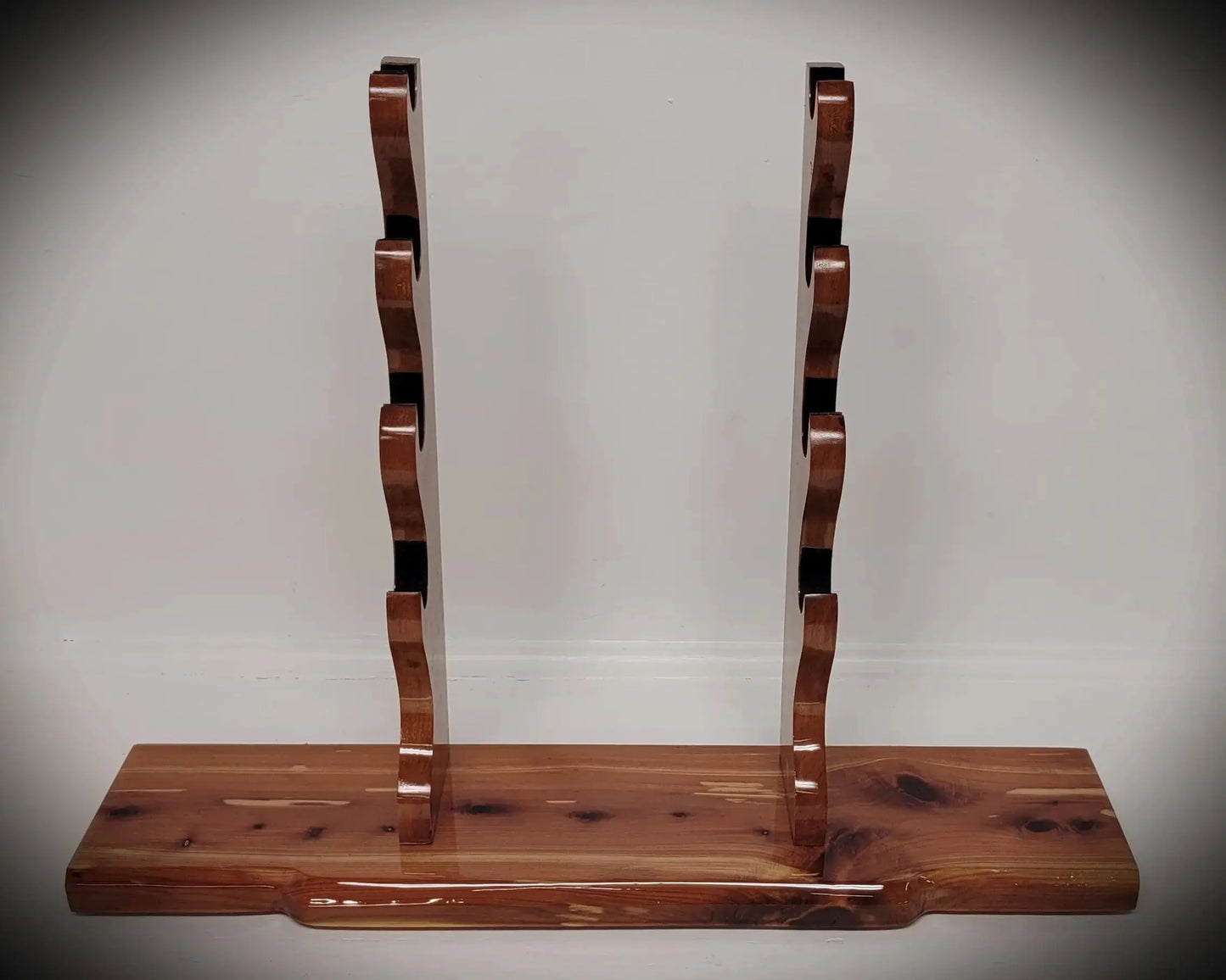 walkerwoodgifts sword display Stunning Rustic 4 Tier Red Cedar Cherry Samurai Sword Display Stand Perfect Collectors Gift