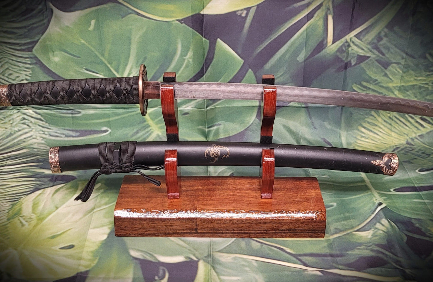 walkerwoodgifts sword display Traditional Minimalist 2 Tier Teak and Padauk Sword Display Stand Collector Gift