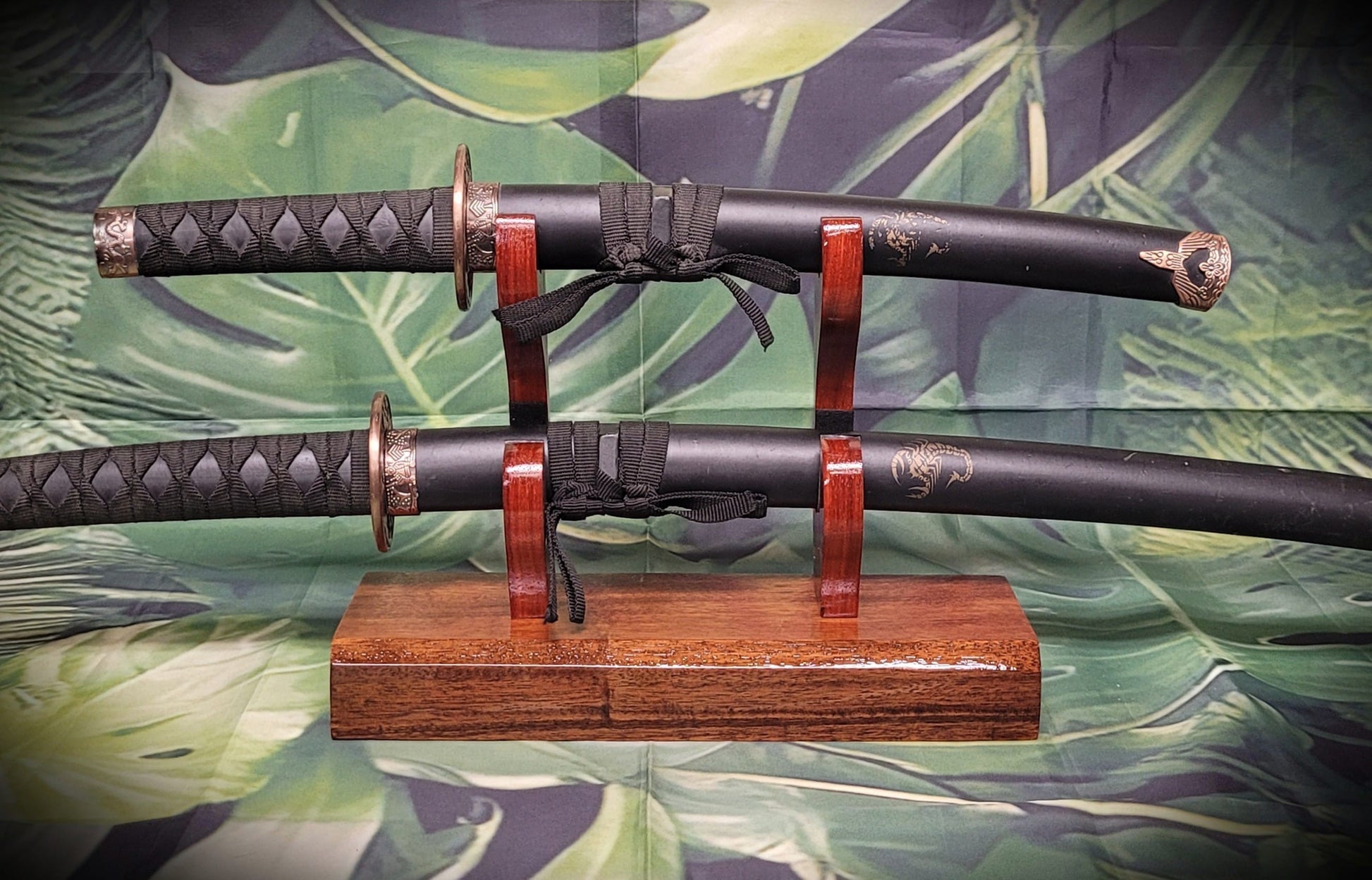 walkerwoodgifts sword display Traditional Minimalist 2 Tier Teak and Padauk Sword Display Stand Collector Gift