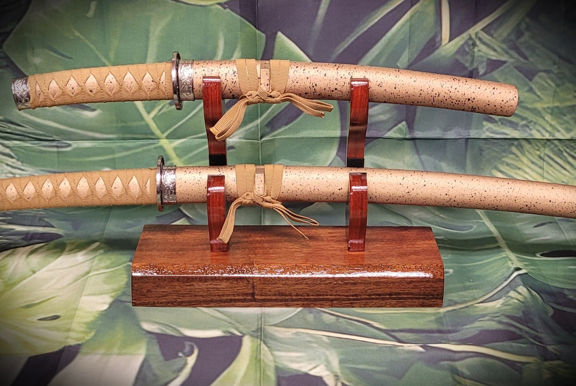 walkerwoodgifts sword display Traditional Minimalist 2 Tier Teak and Padauk Sword Display Stand Collector Gift