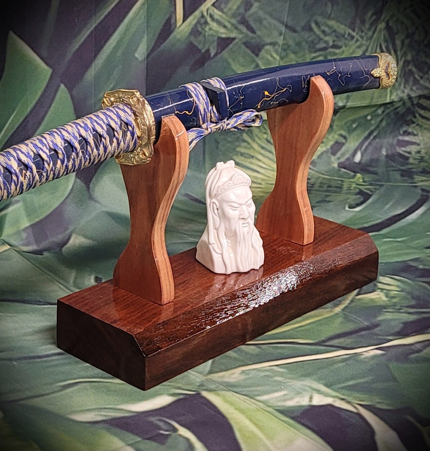 walkerwoodgifts sword display Traditional Minimalist Sword Stand: Stunning Aged Golden Teak and Rosewood Gift