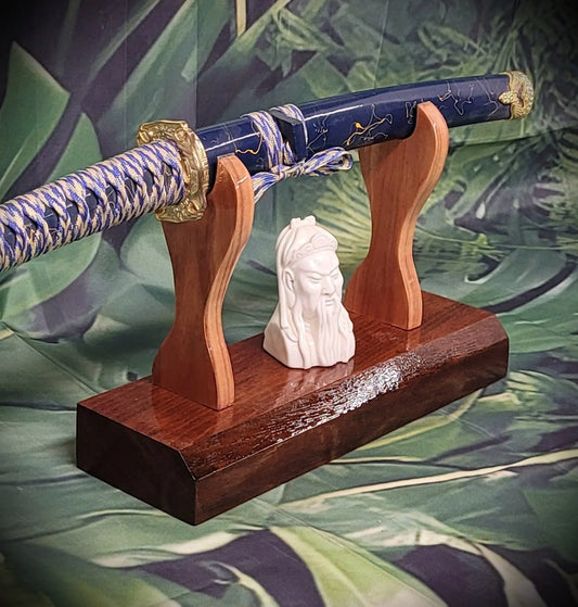 walkerwoodgifts sword display Traditional Minimalist Sword Stand: Stunning Aged Golden Teak and Rosewood Gift