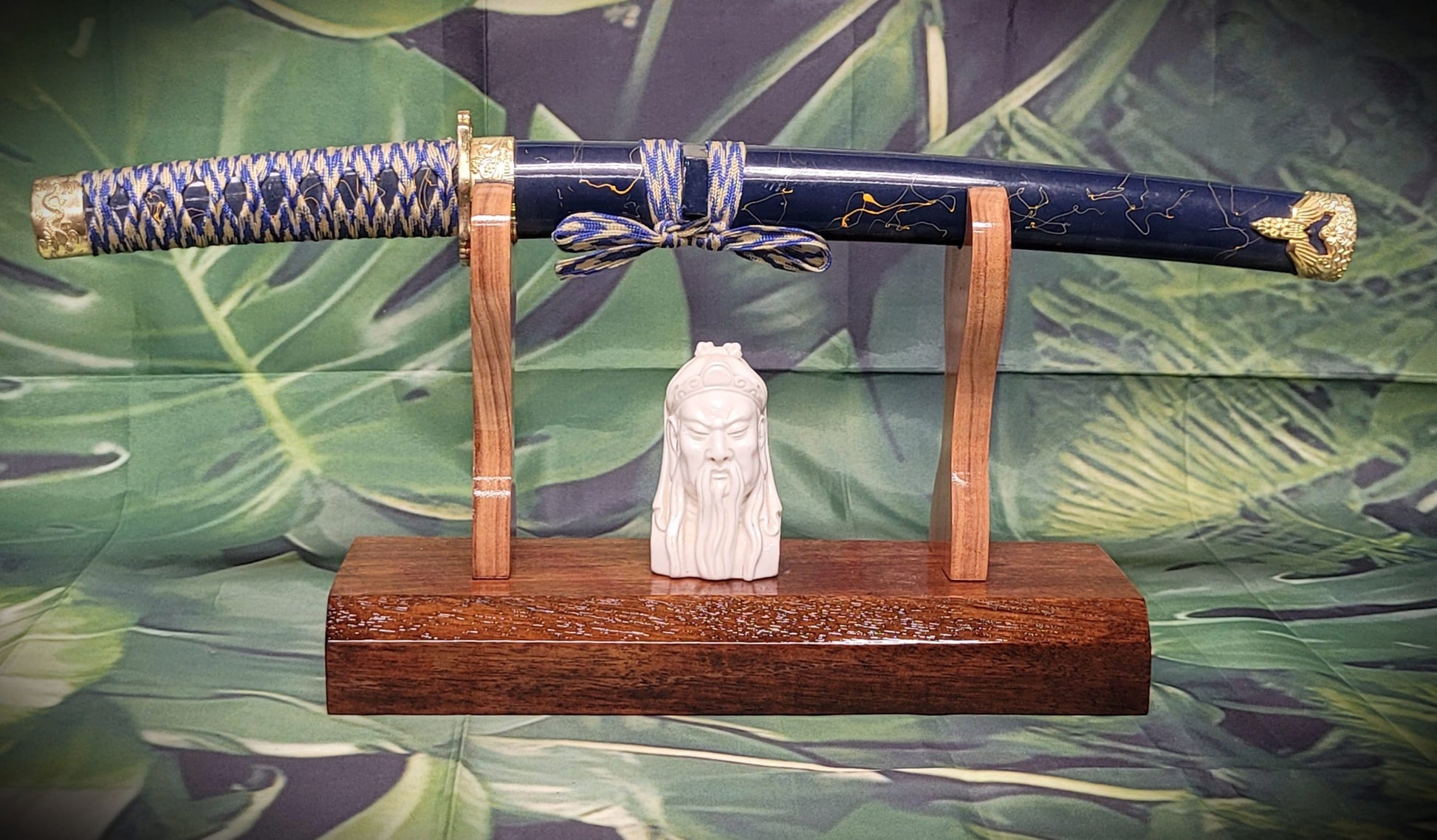 walkerwoodgifts sword display Traditional Minimalist Sword Stand: Stunning Aged Golden Teak and Rosewood Gift
