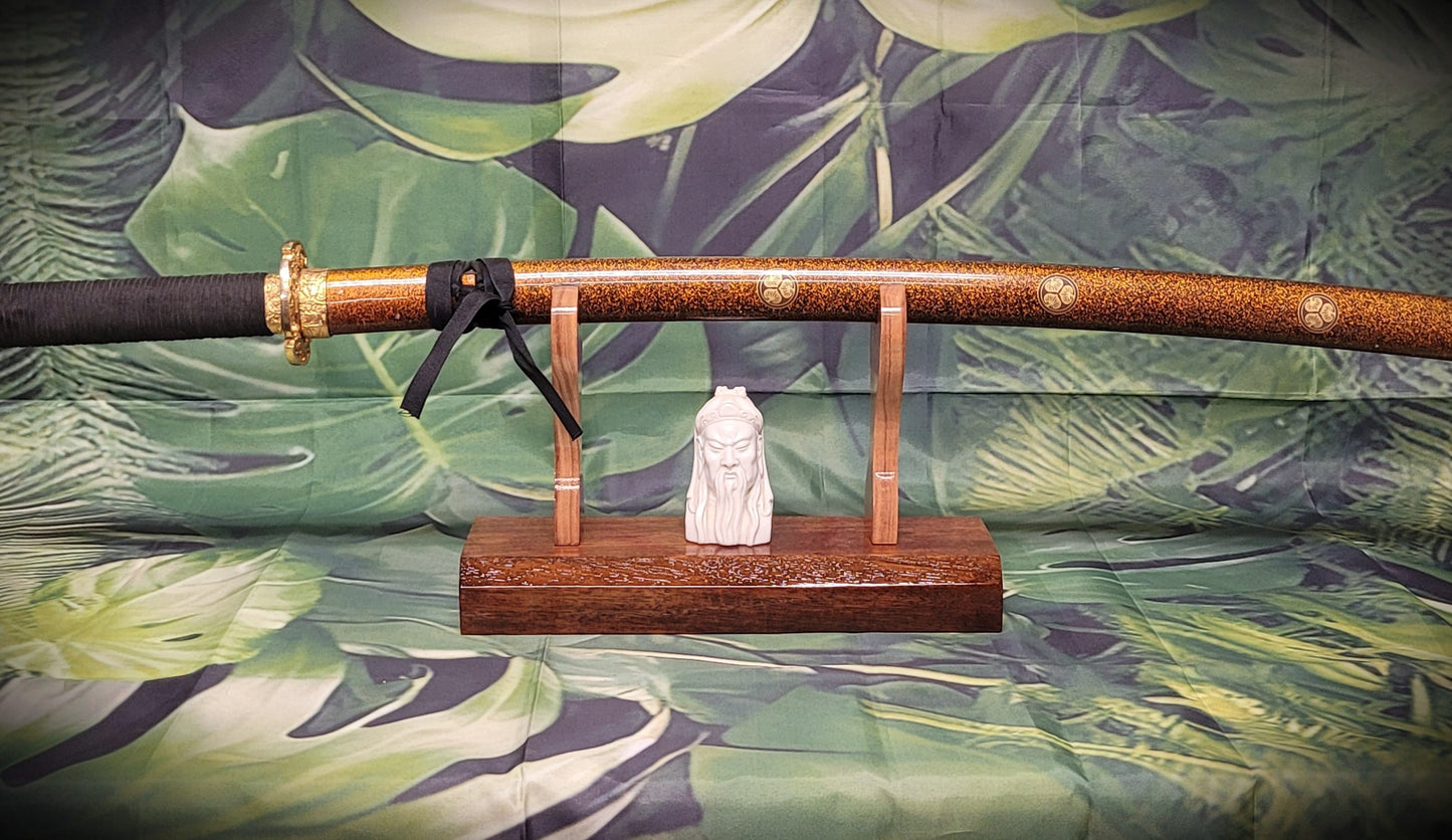 walkerwoodgifts sword display Traditional Minimalist Sword Stand: Stunning Aged Golden Teak and Rosewood Gift