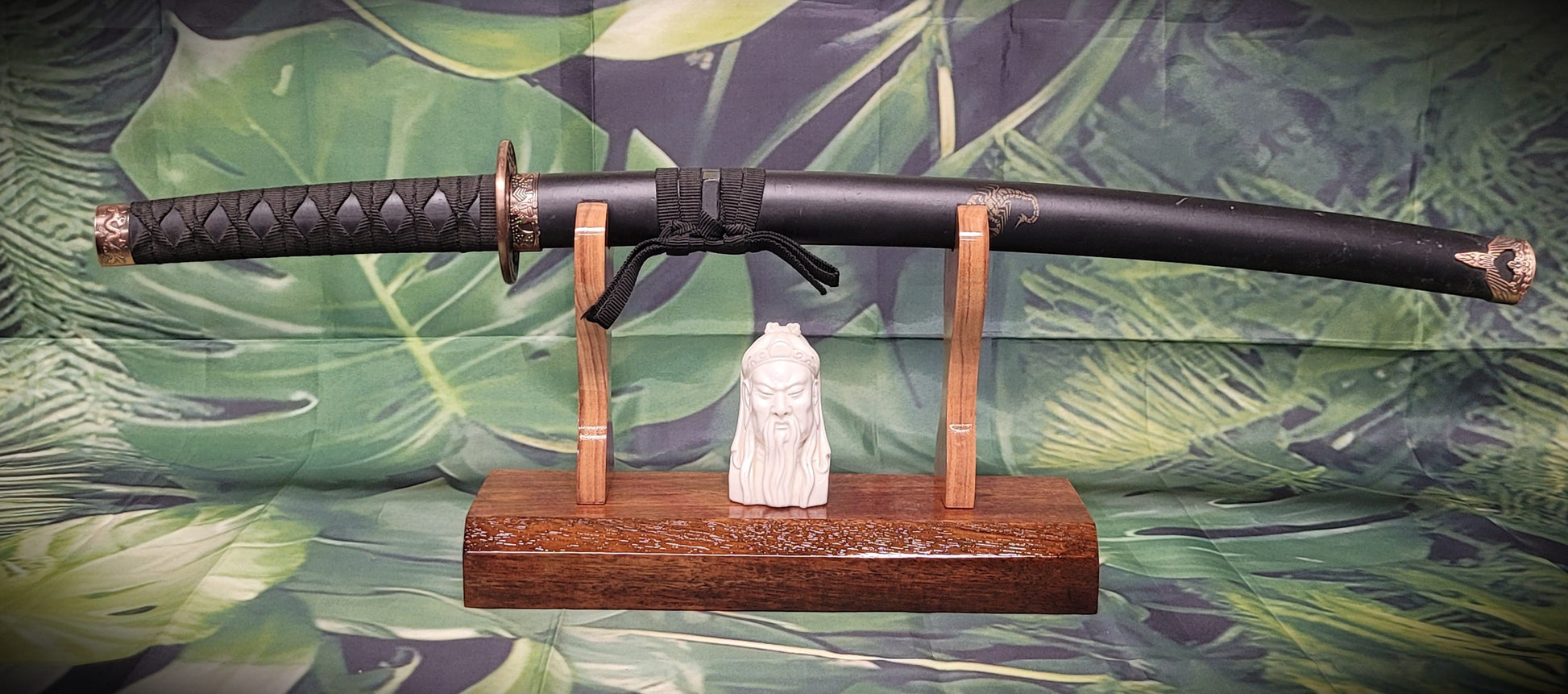 walkerwoodgifts sword display Traditional Minimalist Sword Stand: Stunning Aged Golden Teak and Rosewood Gift