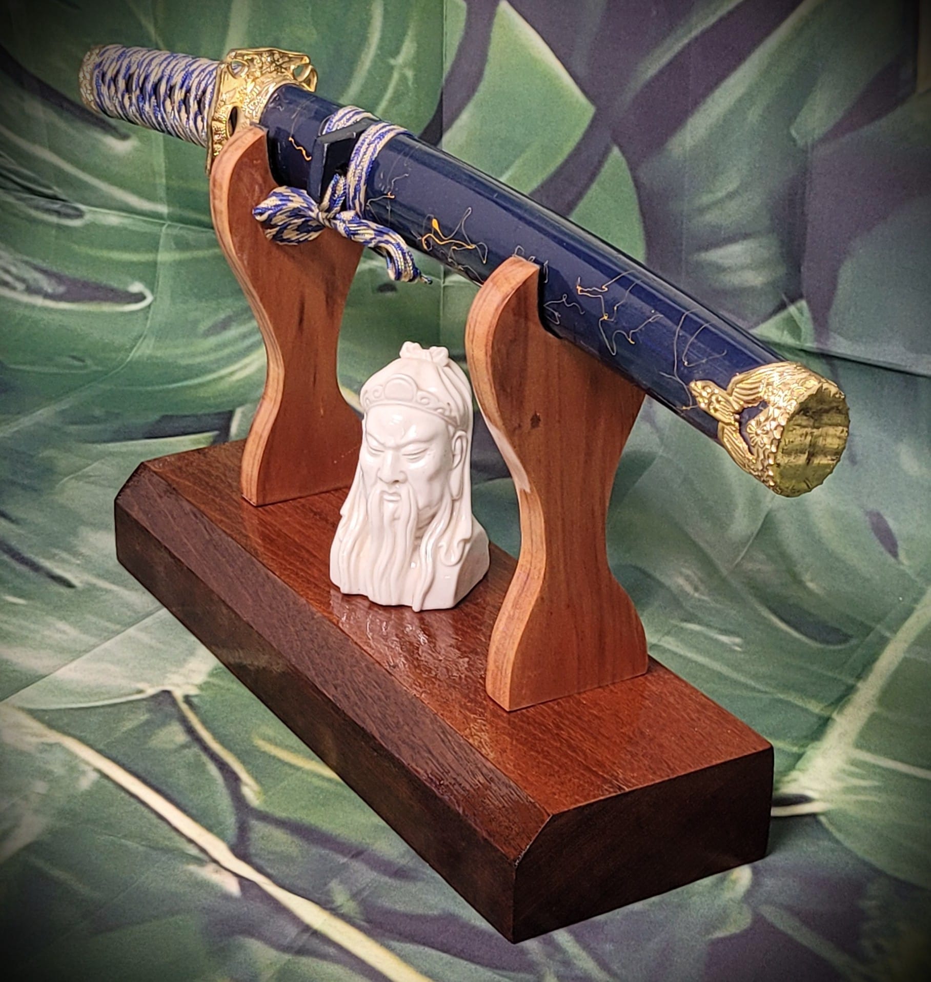 walkerwoodgifts sword display Traditional Minimalist Sword Stand: Stunning Aged Golden Teak and Rosewood Gift