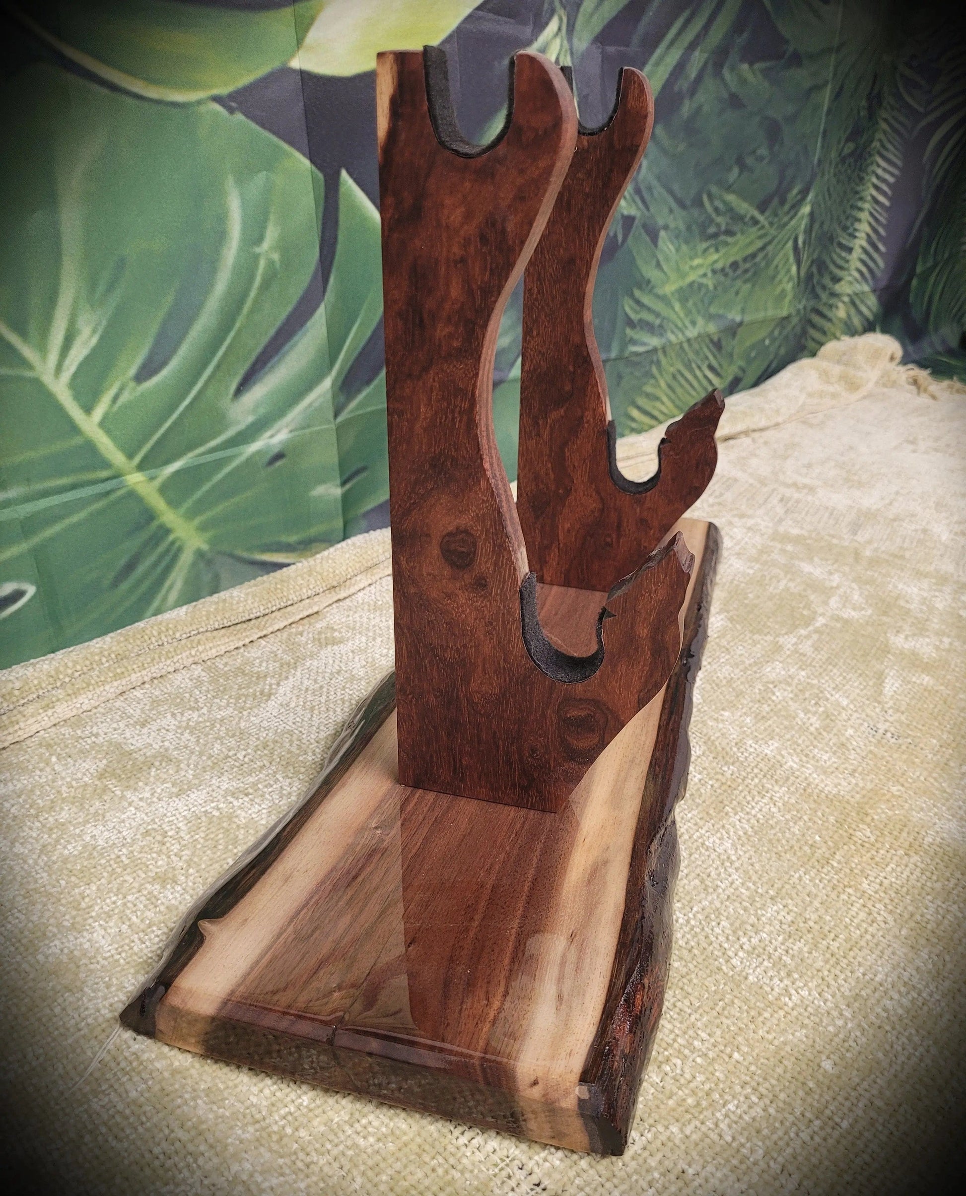 walkerwoodgifts sword display Unique 2 Tier Live Edge Walnut Wolf Display Stand Military Samurai Veteran Collectors