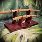 walkerwoodgifts sword display Unique Live Edge Rustic 2 Tier Swamp Oak Purpleheart Samurai Collector Display Gift