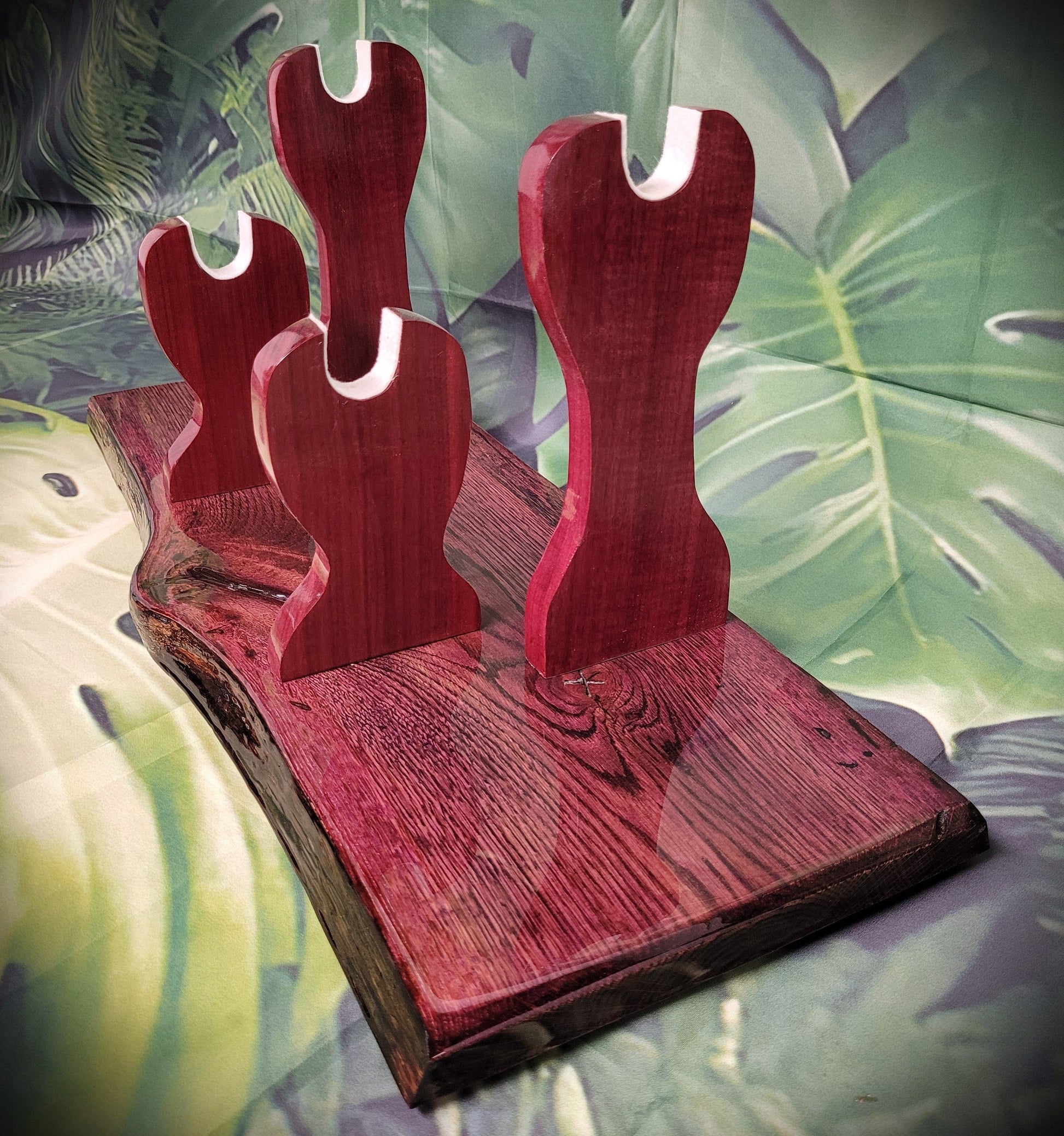 walkerwoodgifts sword display Unique Live Edge Rustic 2 Tier Swamp Oak Purpleheart Samurai Collector Display Gift