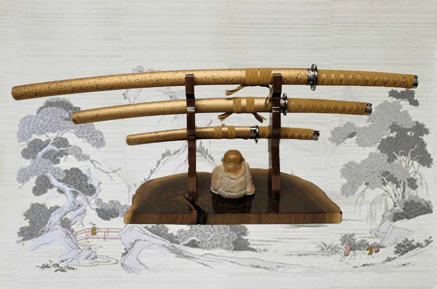 walkerwoodgifts sword display Unique Live Edge Walnut 3 Tier Display Stand Samurai Perfect Collectors Gift