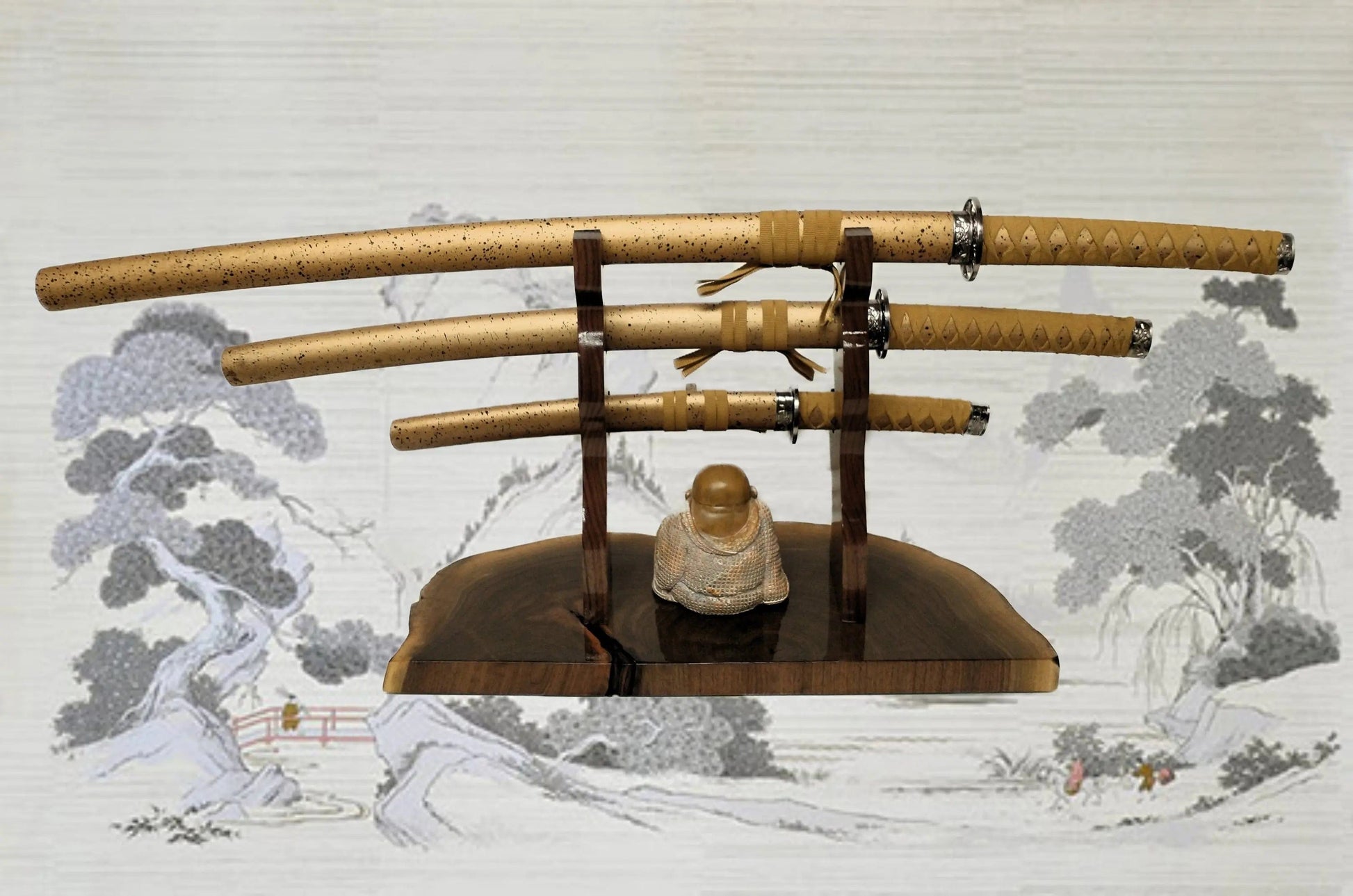 walkerwoodgifts sword display Unique Live Edge Walnut 3 Tier Display Stand Samurai Perfect Collectors Gift