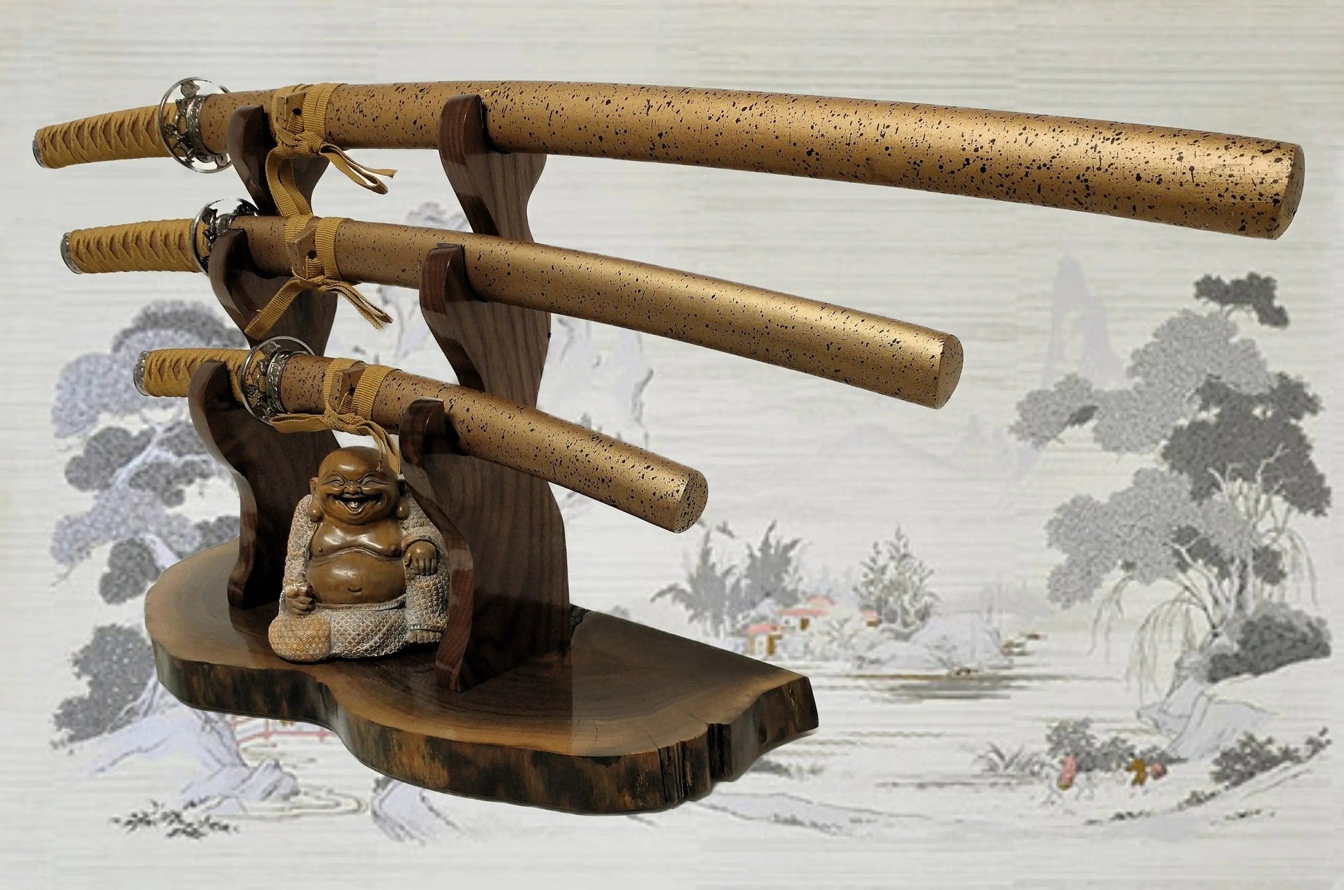 walkerwoodgifts sword display Unique Live Edge Walnut 3 Tier Display Stand Samurai Perfect Collectors Gift