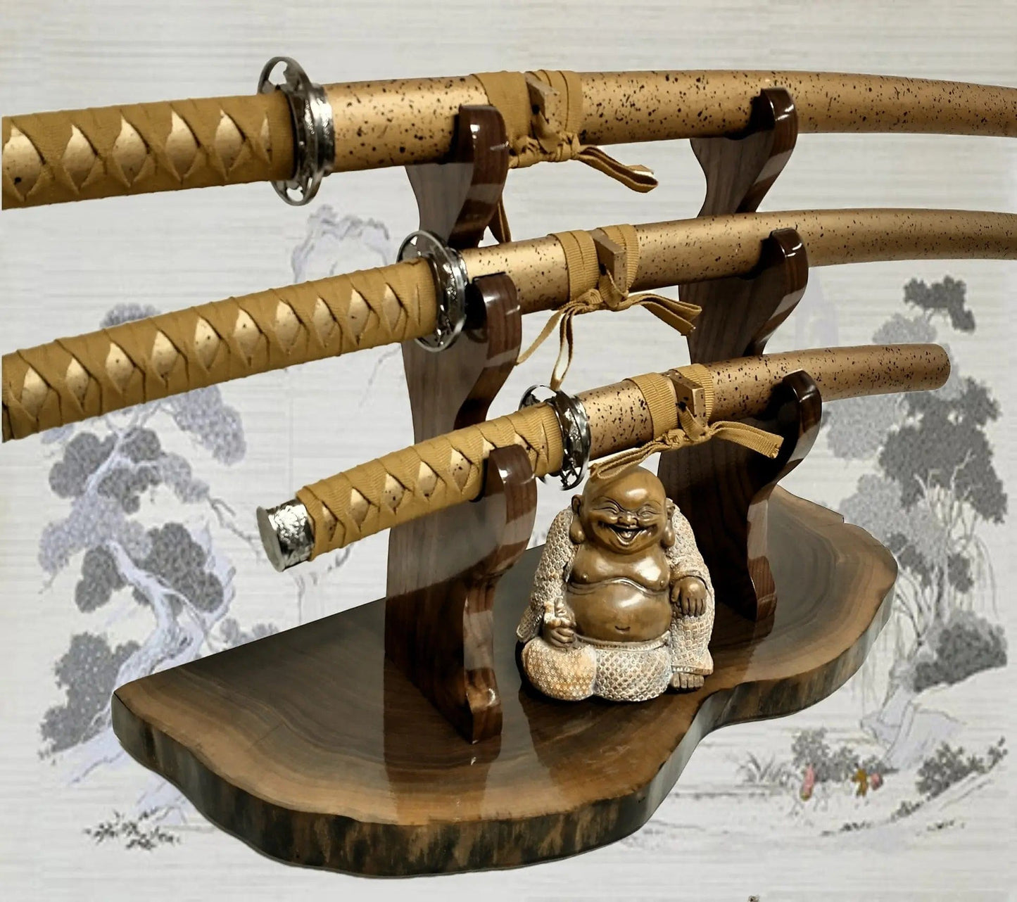 walkerwoodgifts sword display Unique Live Edge Walnut 3 Tier Display Stand Samurai Perfect Collectors Gift