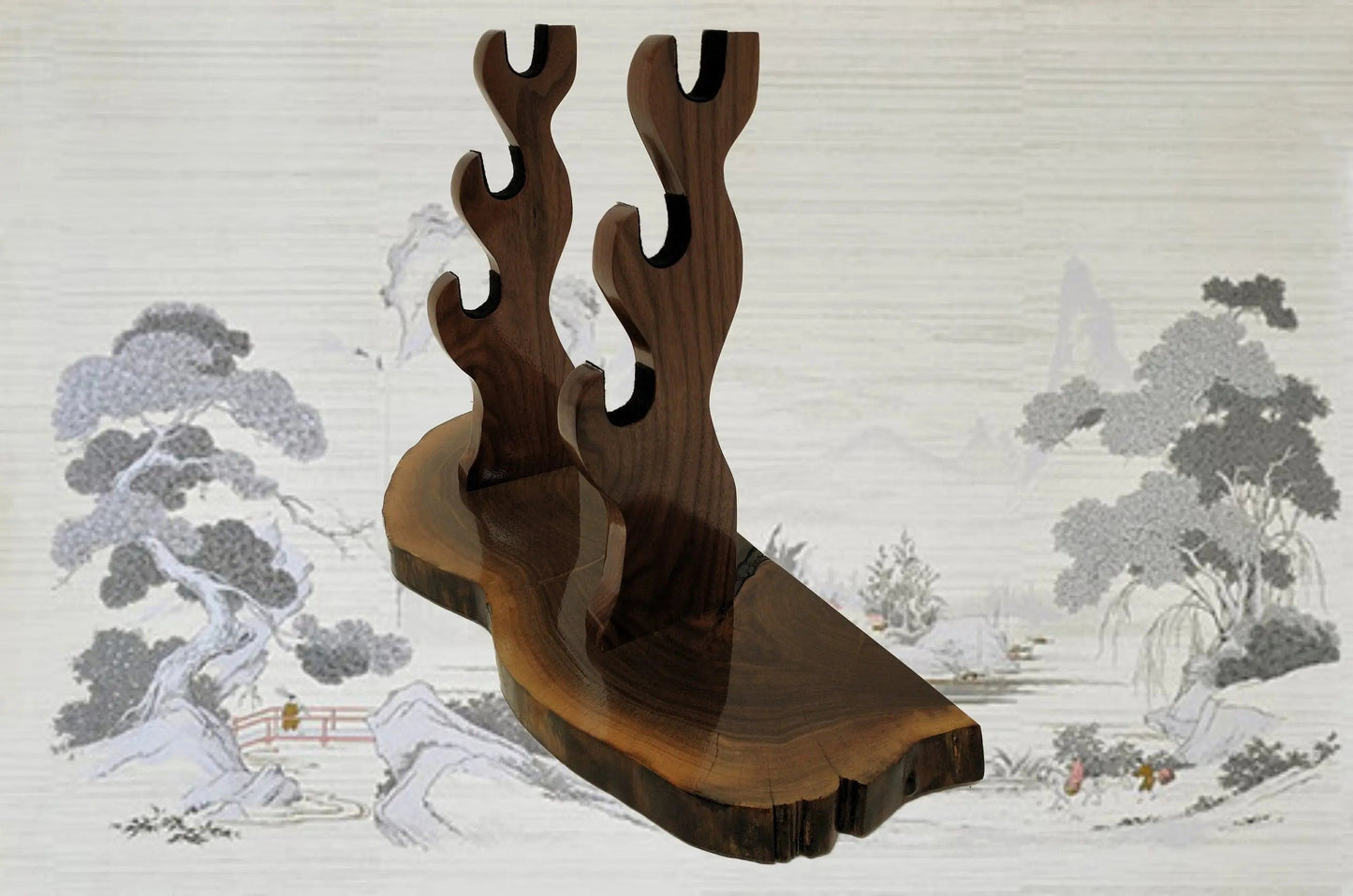 walkerwoodgifts sword display Unique Live Edge Walnut 3 Tier Display Stand Samurai Perfect Collectors Gift