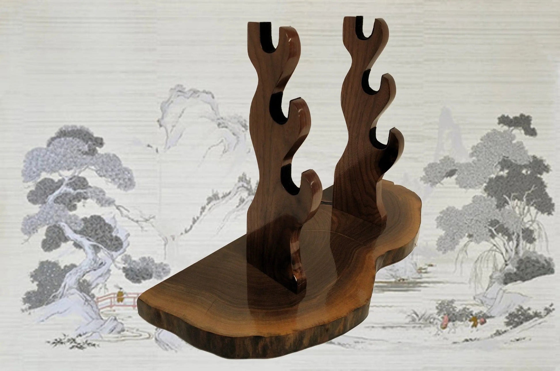 walkerwoodgifts sword display Unique Live Edge Walnut 3 Tier Display Stand Samurai Perfect Collectors Gift