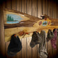 walkerwoodgifts COAT RACK HOOKS, Shotgun Shell Hooks, Hand Painted Cabin Scene With Woods Water And Sky Clemson Orange Clock Thermometer