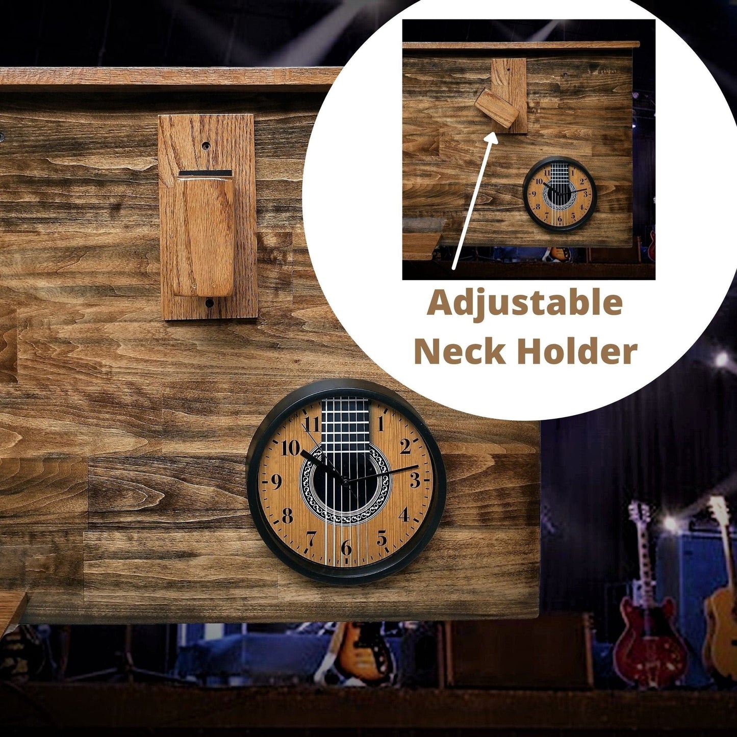walkerwoodgifts GUITAR DISPLAY, MUSIC Decoration, Wooden Acoustical Guitar Pick Holder Instrument And Clock Display Rack Guitar Player Gift