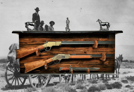 walkerwoodgifts gun rack 2 Place Lever Action with Knife Display, Rifle Shotgun Rack, Western Cabin Decor