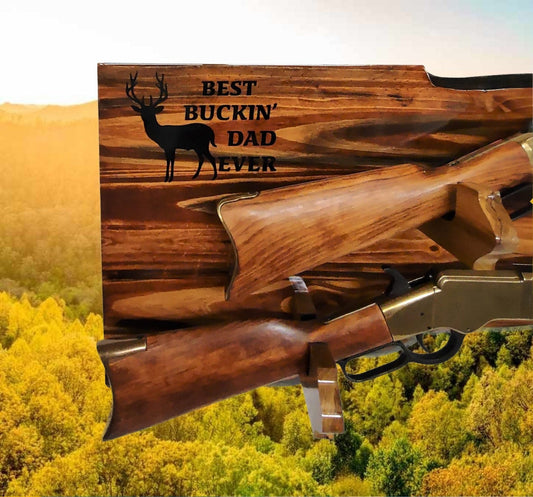 walkerwoodgifts LEVER ACTION GUN 2 Place Best Buckin Dad Ever Display Vintage Collectors Rifle Gift