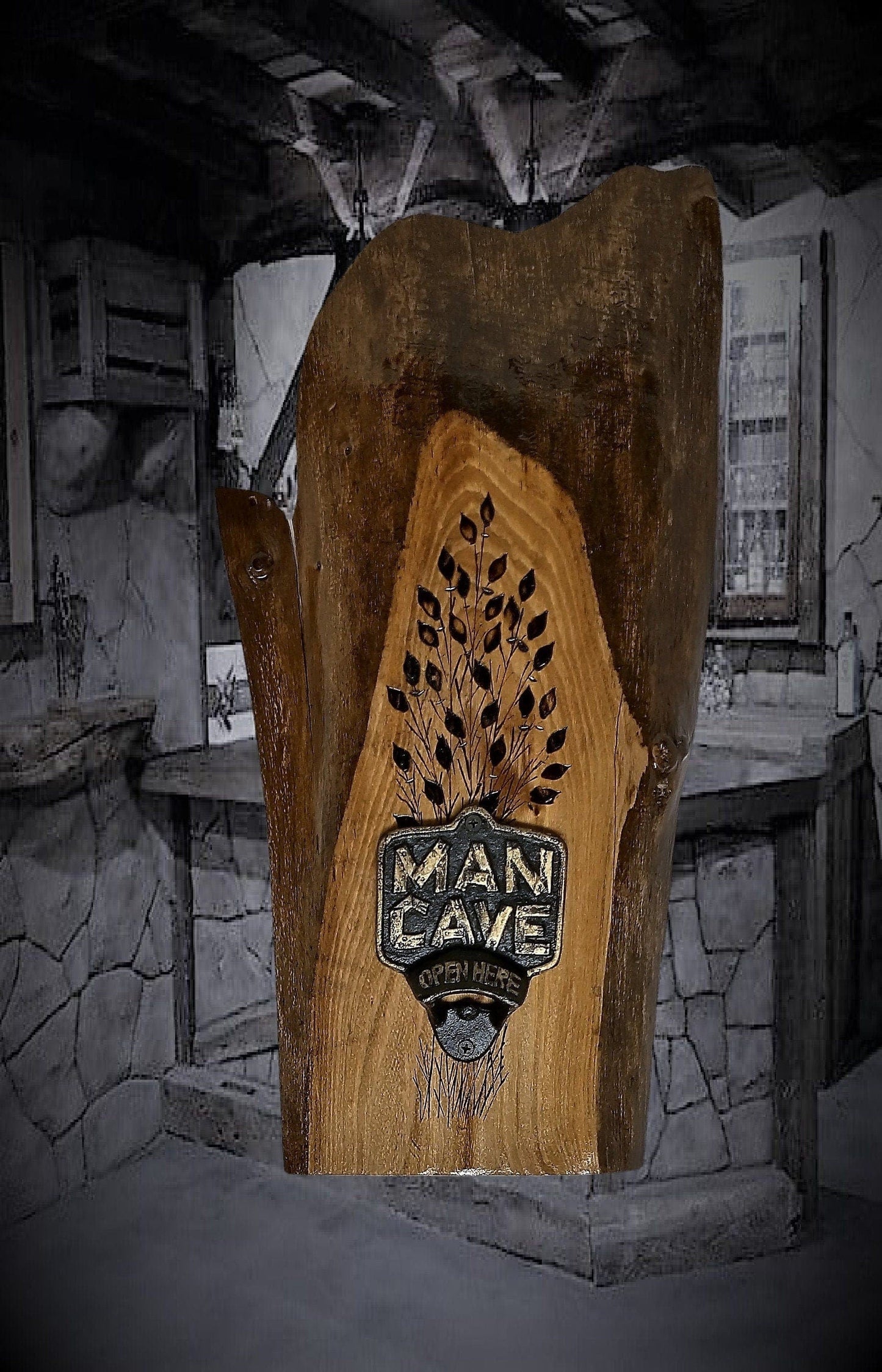 walkerwoodgifts man cave decor Live Edge Butternut Beer Bottle Opener