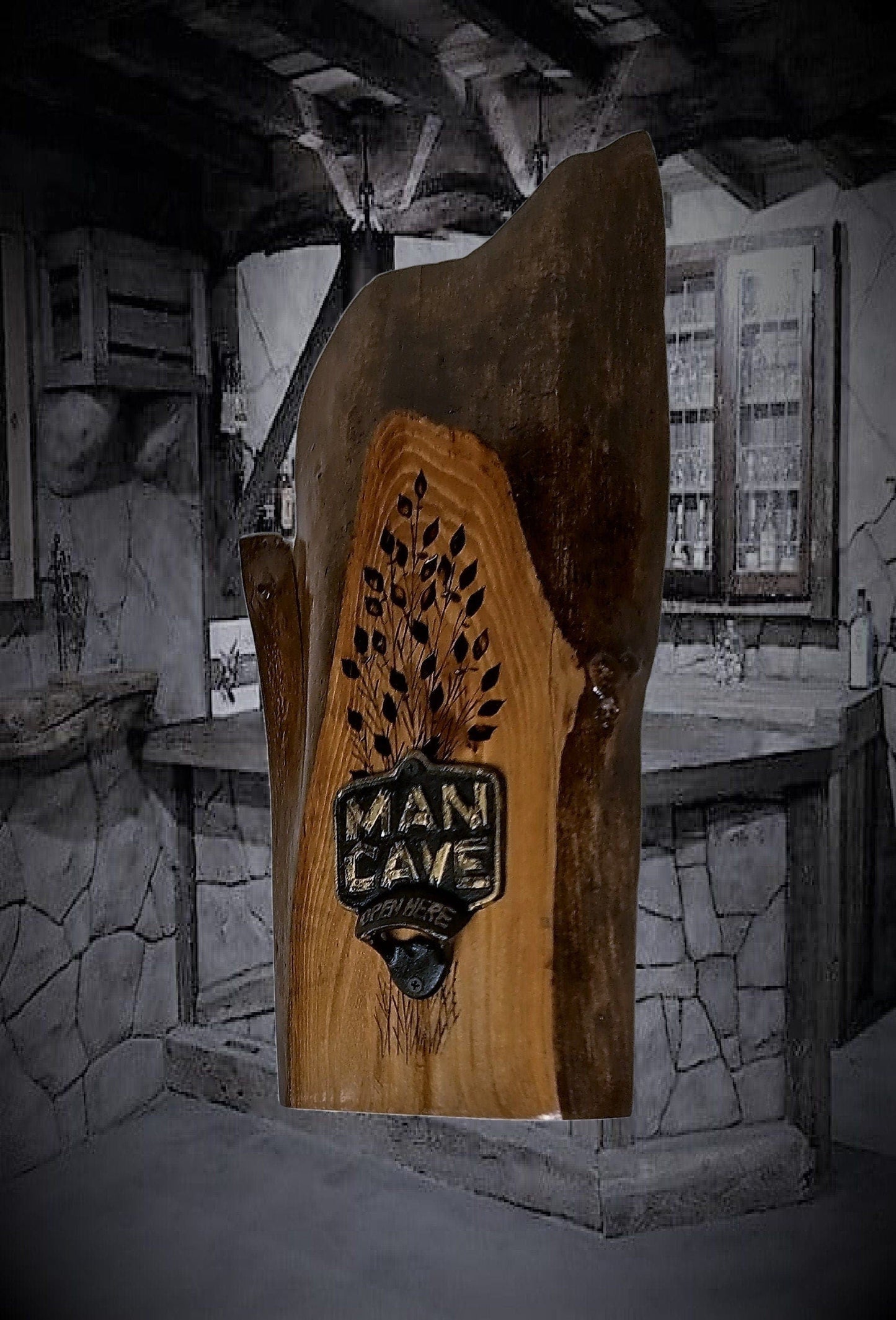 walkerwoodgifts man cave decor Live Edge Butternut Beer Bottle Opener