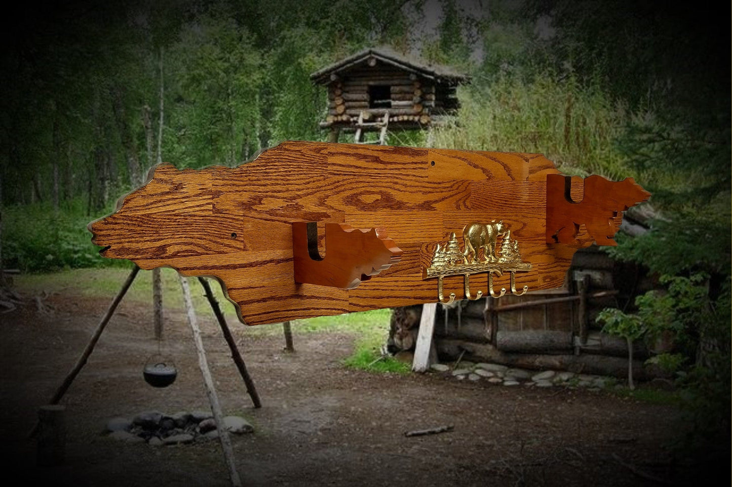 walkerwoodgifts Rustic Golden Bear Lever Action Rifle Gun Display Hunting Gift Lodge Cabin Cottage Décor