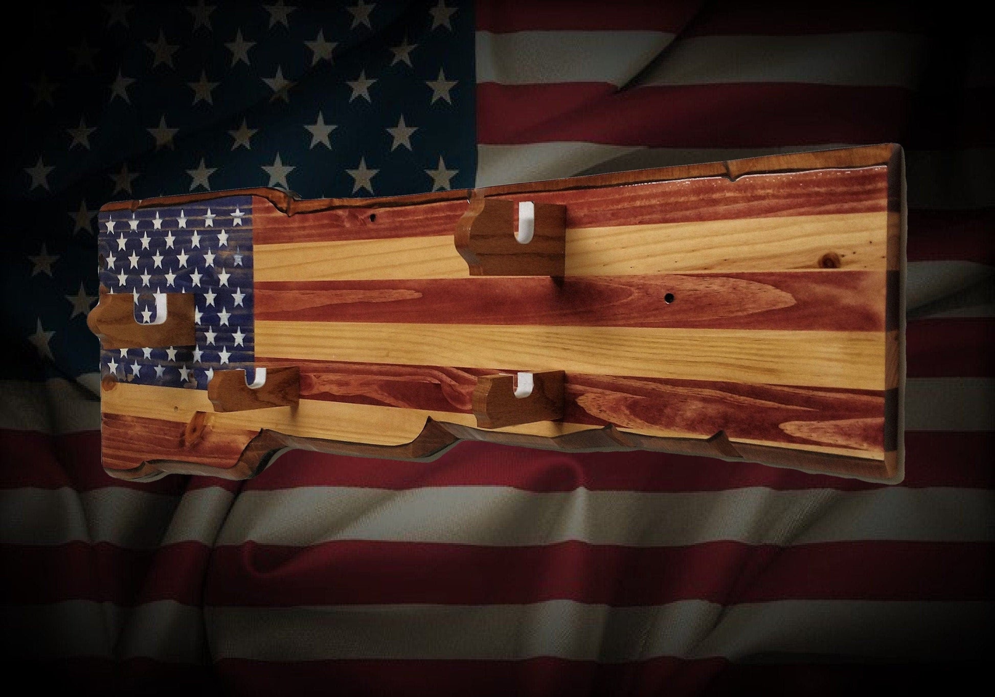 walkerwoodgifts Rustic Old Glory Sword And Gun Rack Display Combination, Designed for Lever Action Rifle And Military Sword, Vintage Collector Gift