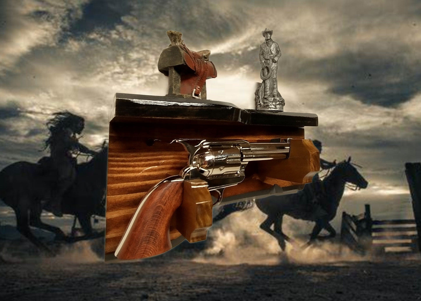 walkerwoodgifts Rustic Pistol Shelf Display Gun Rack Live Edge Wall Mount Western Décor Gift