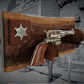 walkerwoodgifts SOLID WALNUT PISTOL Display, Rustic Sheriff Badge Gun Rack Wall Mount Western Décor Gift