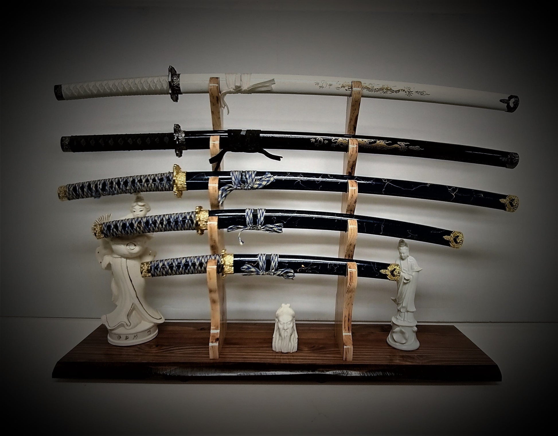 One Tier Samurai Katana Wakizashi Sword Display Stand Solid Wood w