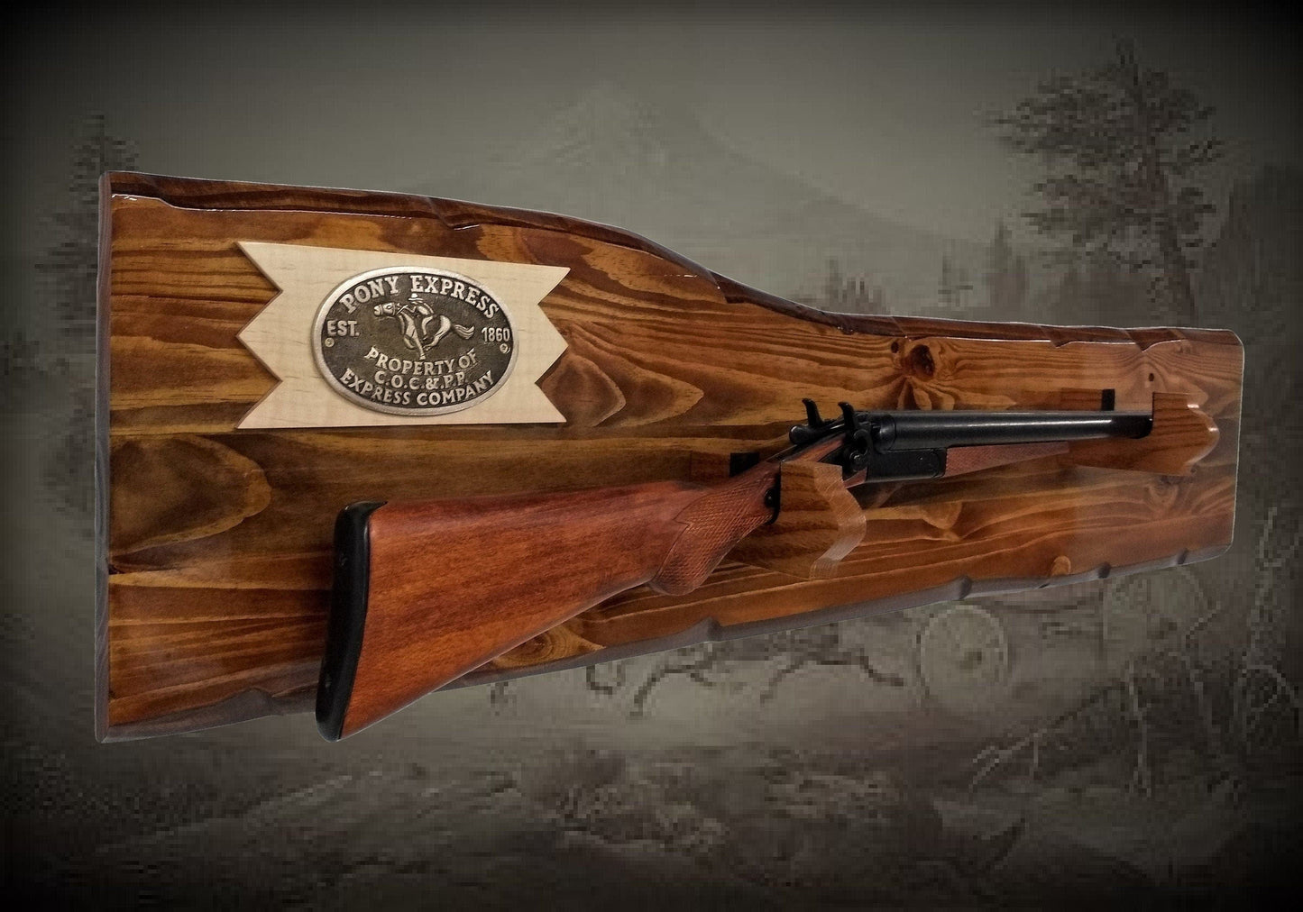 walkerwoodgifts Unique Rustic Gun Rack Designed for Stagecoach Shotgun or Lever Action Rifle Pony Express Plaque Retirement Gift