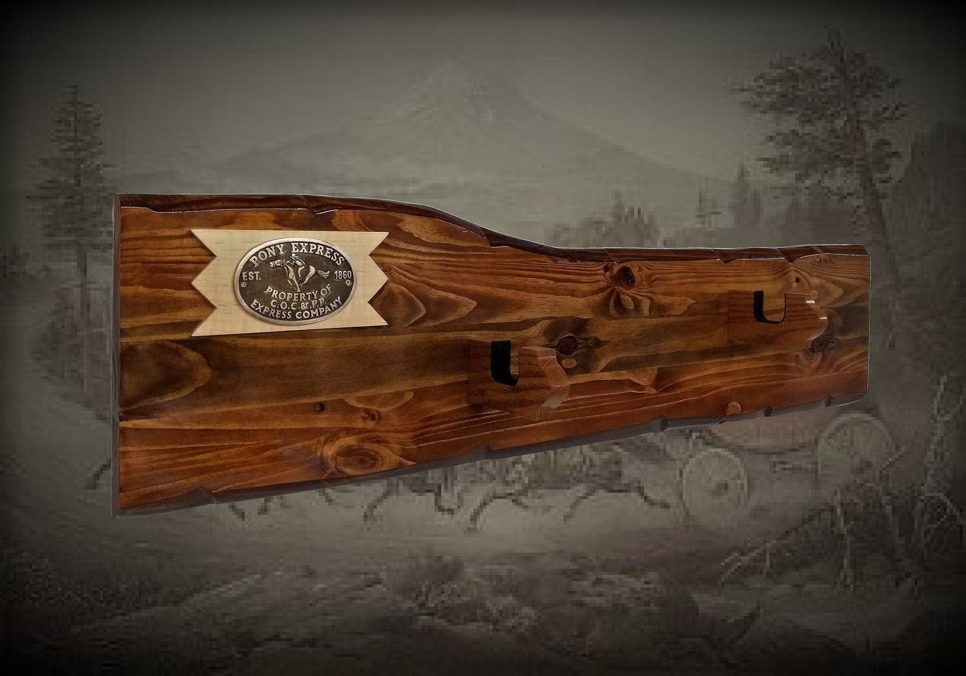 walkerwoodgifts Unique Rustic Gun Rack Designed for Stagecoach Shotgun or Lever Action Rifle Pony Express Plaque Retirement Gift