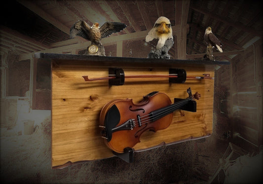 walkerwoodgifts VIOLIN WALL HANGER, Oak Violin Shelf, Knotty Pine Felt Furniture Wax Rustic Black Knotty Oak Shelf Violin Rack Wall Hanging Decor
